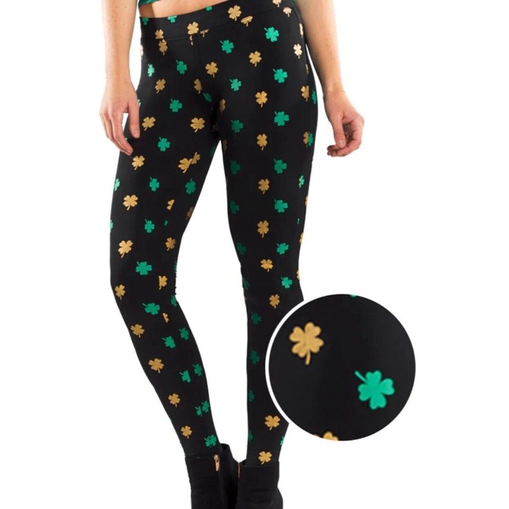 TIPSIE ELVES Leggings Womens Size Small SHAMROCK ST. PATRICKS DAY Clover PANTS‎